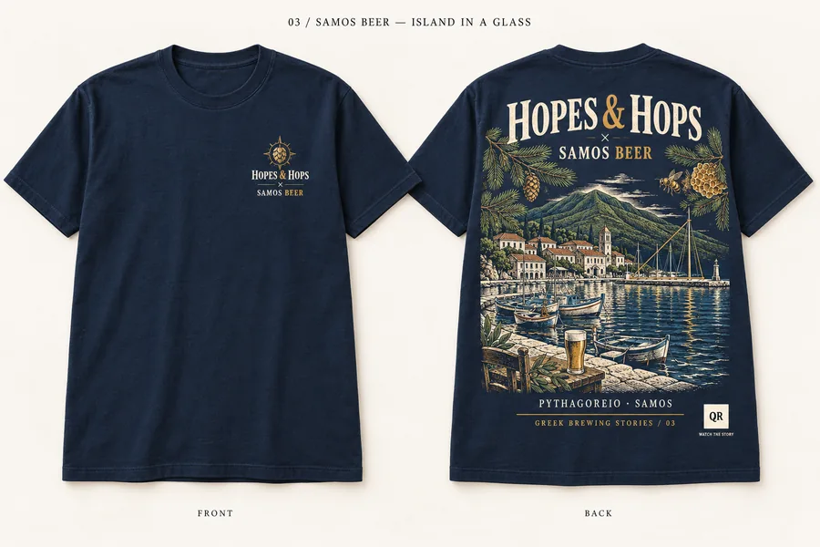 Samos Beer — Island in a Glass shirt design mockup